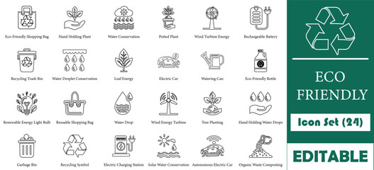 Minimalist eco-friendly icon set for web, apps, and presentations. Fully customizable, scalable vector format, ideal for sustainability projects, infographics, and UI,UX design.