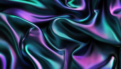 Obraz premium Iridescent fabric with flowing, wavy texture in teal, purple, and black.