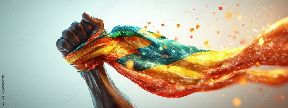 Poster a powerful representation of unity and strength through colorful fabric in motion