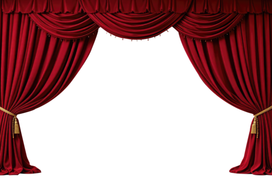 Red Velvet Theater Curtains Cut Out, Transparent PNG Background. - Powered by Adobe