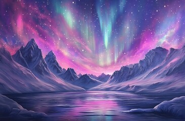 Serene Winter Mountains Under a Magical Aurora