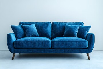 Soft and Cozy Blue Double-Seat Sofa Standing on a White Isolated Background, Showcasing Modern Minimalist Design, Comfort, and Elegance for Stylish Home and Interior Inspiration