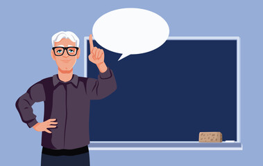 Mature Male Teacher Pointing His Finger Speaking Vector Illustration. Professor with experience in teaching the classroom 
