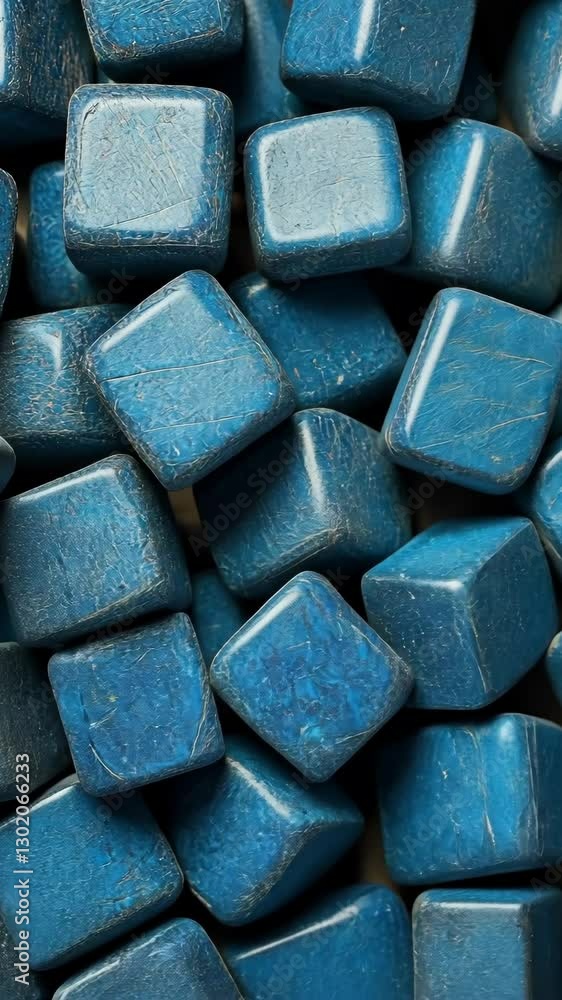 Poster collection of blue resin cubes arranged in a pattern on a textured surface