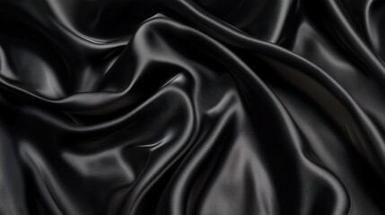 Shiny black silk fabric is draped gracefully with soft folds