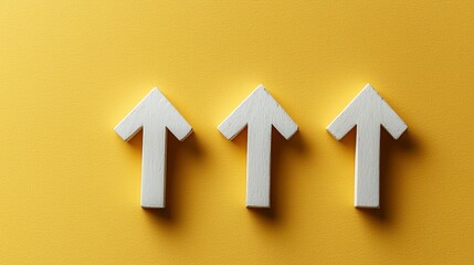 Three Upward White Arrows On Mustard Yellow Background