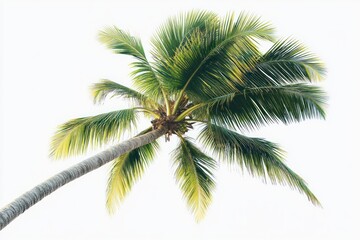 Isolated tropical palm tree against white background.