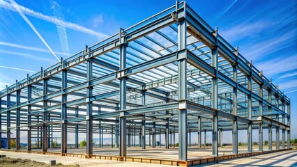 Modern Steel Framework of Industrial Building Under Clear Sky