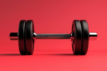 Fototapeta premium A single black weight set against a vibrant red background