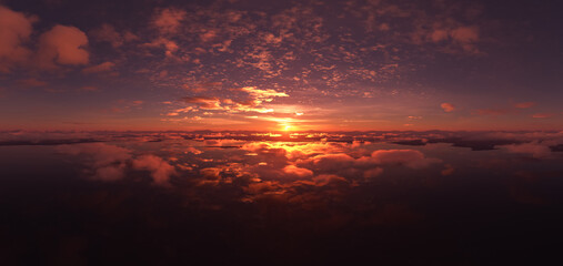 Stunning Sunset Sky with Clouds Over Serene Horizon in 3D Rendering