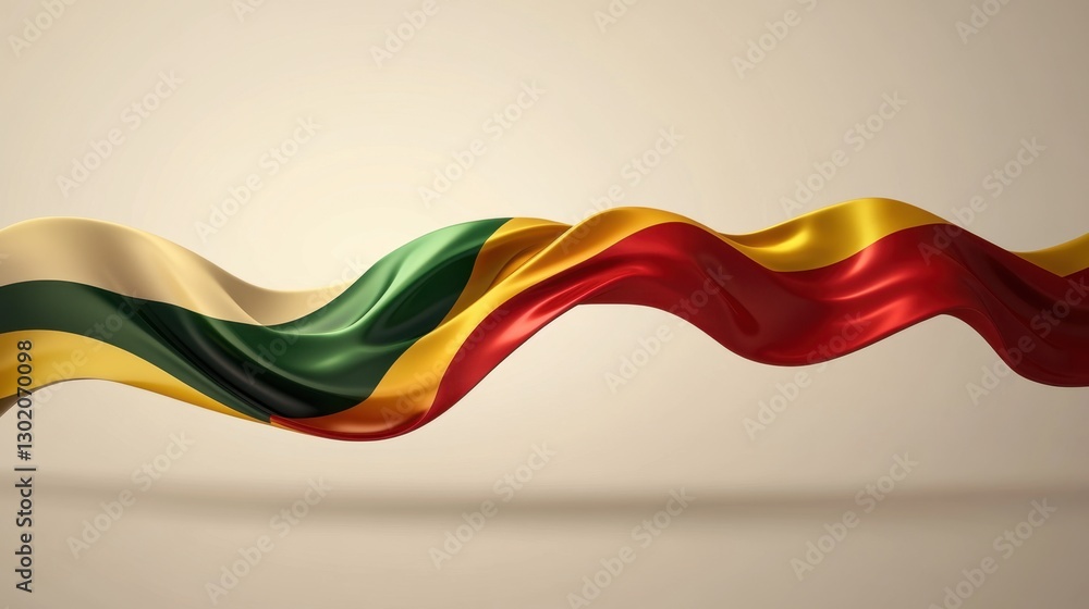 Poster elegant representation of cultural identity through a flowing flag featuring distinct colors and tex