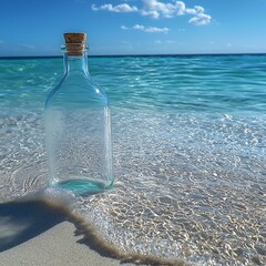 Empty bottle, ocean beach, message