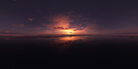 Sunset Over Calm Waters with a Dramatic Sky in a 3D Rendering