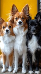 Three small dogs posing outdoors