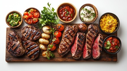 Grilled Meat Platter with Fresh Vegetables and Sides