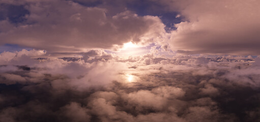Scenic 3D Rendering of Clouds at Sunrise with Majestic Mountain Peaks