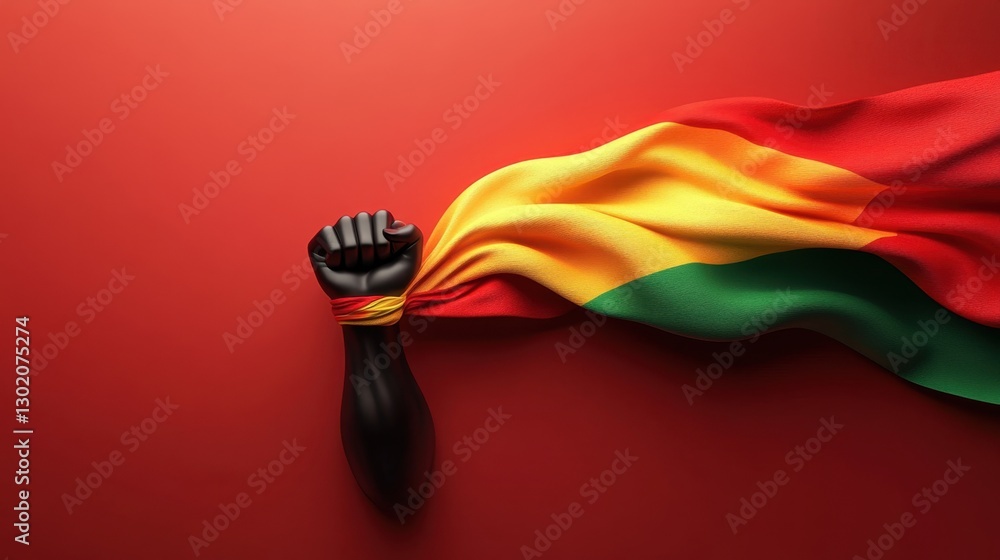 Poster powerful representation of unity and resilience shown through a raised fist and flag colors