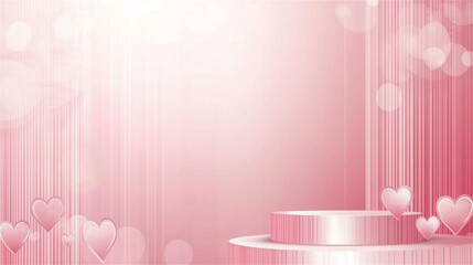 The pastel pink cylinder pedestal podium was displayed with a heart background for the award ceremony. Products display and showcase presentation. Generative AI.