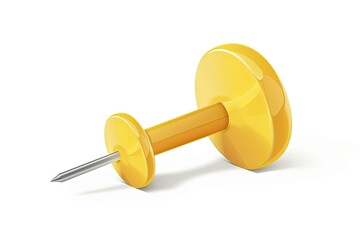 A yellow pushpin lying isolated on white background, used for pinning notes or papers.