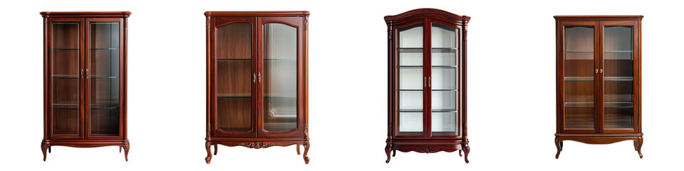 Ornate and Elegant Antique Wooden Curio Cabinet with Glass Doors and Shelves Perfect for Displaying a Collection of Decorative Items Artifacts