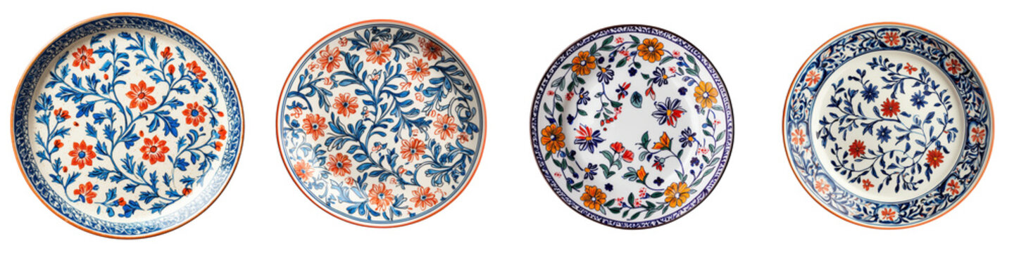 These ornamental Turkish ceramic plates showcase a rich display of vibrant floral patterns and intricate handcrafted designs reflecting the traditional and cultural heritage of Turkish pottery