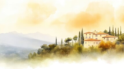Fototapeta premium Serene mountain home painting, a tranquil landscape of artistic nature and breathtaking views