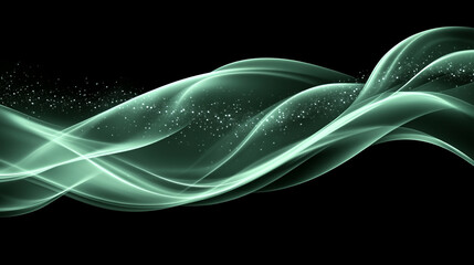 A dynamic, vibrant green grainy glowing wave flowing across a black background, symbolizing energy, motion, and modernity in an abstract, noise texture design perfect for a poster backdrop.

