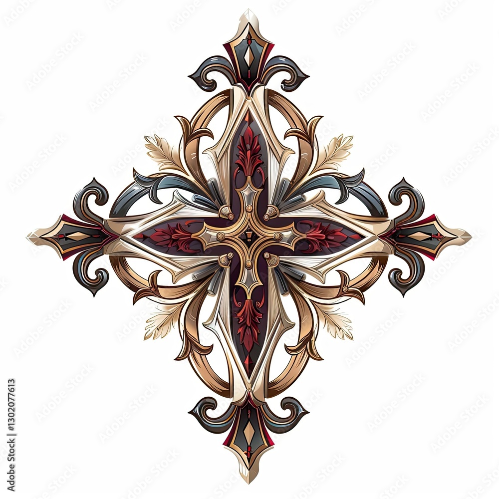 Poster ornate decorative cross with intricate patterns and colors. isolated on white background