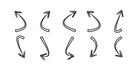 Round Chalk Arrows. Set of vector arrows. Curved arrows. Set of arrows vector illustration. Round chalk arrows set, vector curved arrows collection, artistic hand drawn arrow illustration