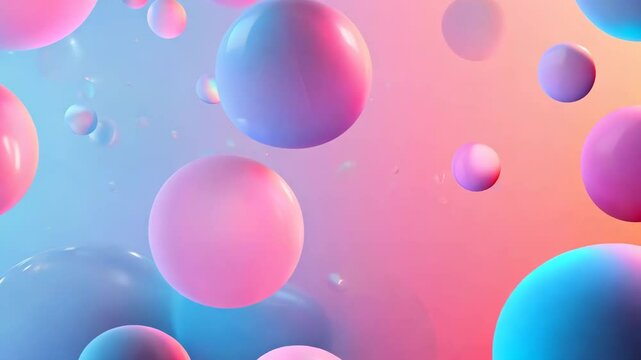 A vibrant abstract composition featuring glossy, floating spheres in shades of pink, blue, and orange. The soft gradient background and smooth lighting create a futuristic and modern aesthetic