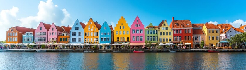 Obraz premium Charming European town with colorful pastel houses along a canal