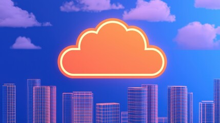 Fototapeta premium Cloud Computing Infrastructure concept. Futuristic City Skyline with Glowing Cloud Infrastructure