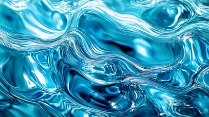 Obraz premium abstract close-up of swimming pool surface at midday, intense aqua blue with complex wave patterns, sunlight creating brilliant diamond-like caustics beneath surface, hypnotic ripple movements frozen