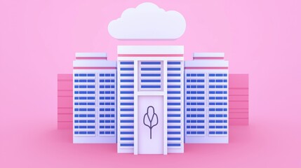 Naklejka premium Cloud Computing Infrastructure concept. Minimalist Architectural Design for Cloud Computing Infrastructure in Healthcare