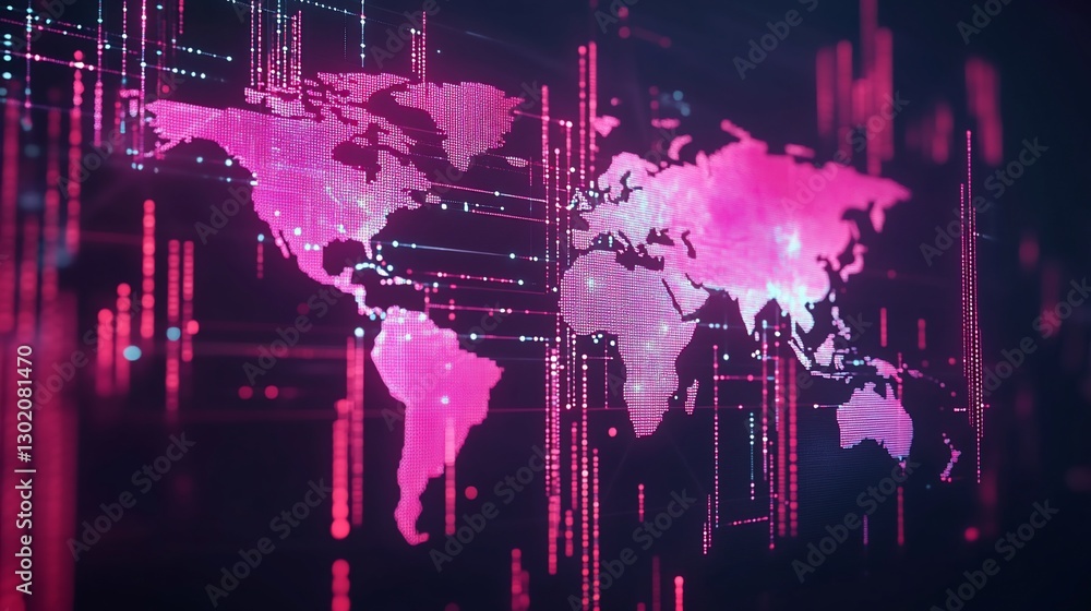 Poster global network connection, digital world map.