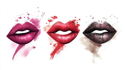 Obraz premium Dramatic sweeping strokes of liquid lipstick in various stages of drying, from glossy to matte finish, heart silhouette emerging from makeup smears, scattered diamond dust effect from loose powder,