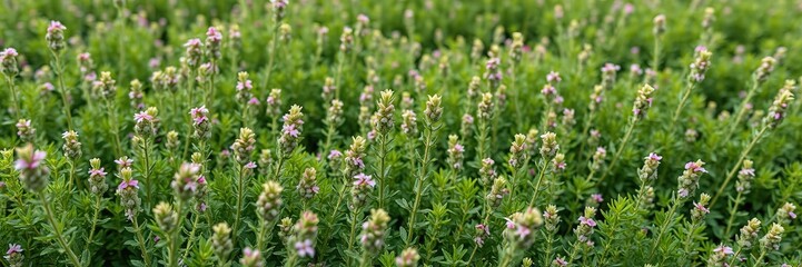 Fototapeta premium Verdant Haven: Aerial View of Thyme Cultivation