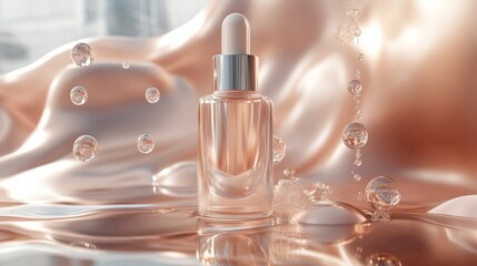 ethereal composition of suspended serum bubbles with pearlescent sheen, delicate tendrils of active ingredients visible through transparent surfaces, multiple layers of translucency creating depth