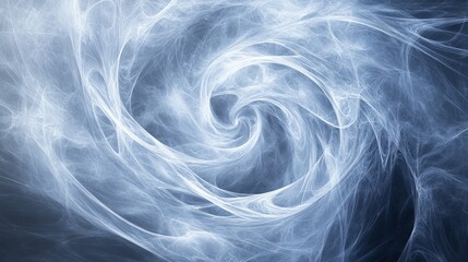 Fototapeta premium Graceful cyclone of air currents rendered as flowing silk-like ribbons, multiple nested spiral patterns with varying opacity levels, particle systems highlighting directional flow, pristine clarity