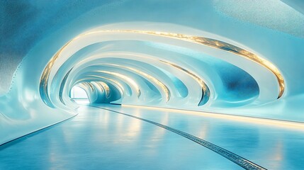 Fototapeta premium Futuristic blue tunnel with glowing curves.
