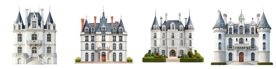 Fototapeta premium Stunning Photographs of Magnificent Historic Chateau Castles Surrounded by Lush Gardens and Scenic Countryside Landscapes in France