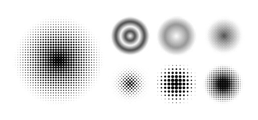 Collection of Black dots halftone design element, Vector.