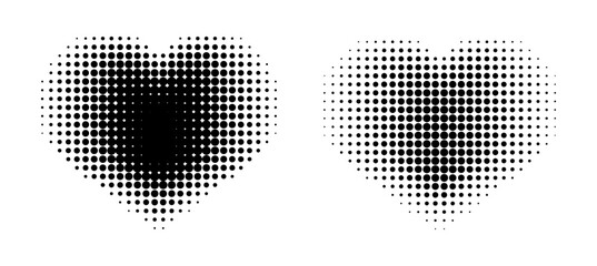 Set of Black dot halftone in Heart shape, Vector element.