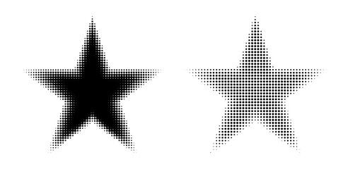 Set of Black dot halftone in Star shape, Vector element.