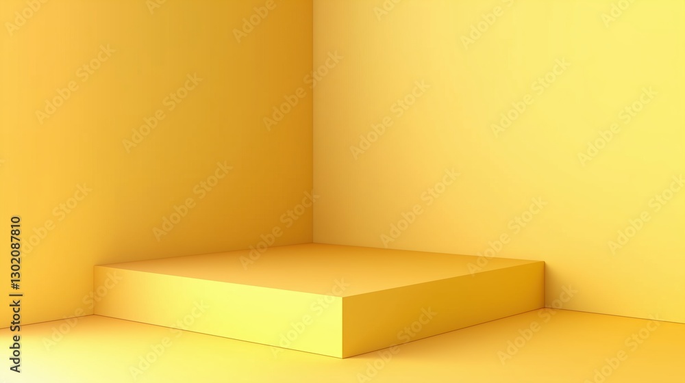 Poster minimalist yellow corner stand for product presentation in an abstract interior scene. 3d rendering 