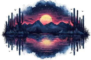 Desert Lake Sunset Reflection