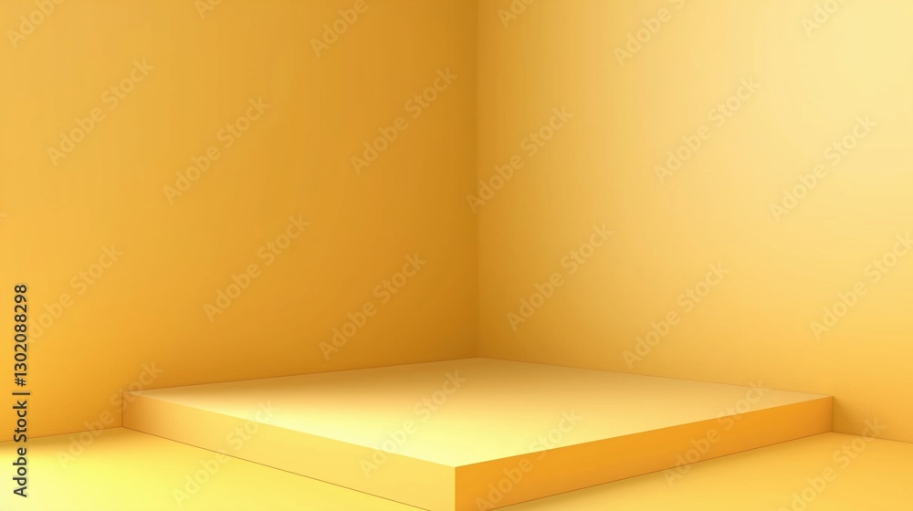 Aufkleber minimalist yellow corner stand for product presentation in an abstract interior scene. 3d rendering 
