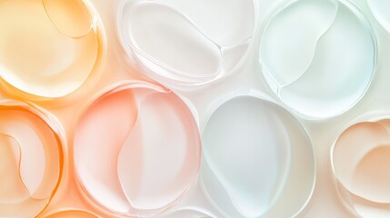 Top-down view of iridescent liquid circles merging together, capturing surface tension physics, thick syrupy consistency creating natural geometric patterns, ethereal lighting emphasizing dimensional
