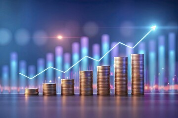 Digital abstract visualization of investment growth with rising graphs, swirling data particles, and luminous outlines