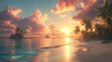 Tropical Sunset Beach Scene